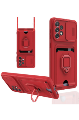 Newface Samsung Galaxy A23 4G Kılıf Zuma Kartvizitli Yüzüklü Silikon - Kırmızı resmi