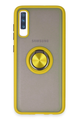 Newface Samsung Galaxy A70 Kılıf Montreal Yüzüklü Silikon Kapak - Sarı resmi