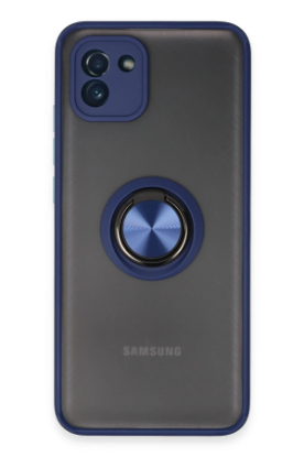 Newface Samsung Galaxy A03 Kılıf Montreal Yüzüklü Silikon Kapak - Lacivert resmi
