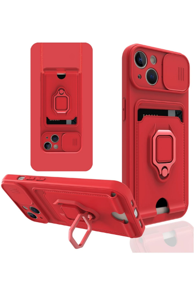 Newface iPhone 14 Plus Kılıf Zuma Kartvizitli Yüzüklü Silikon - Kırmızı resmi