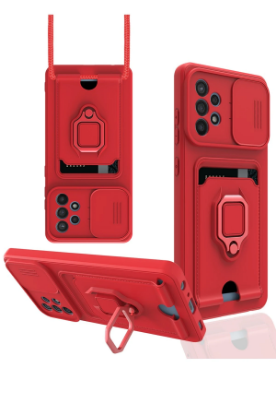 Newface Samsung Galaxy A72 Kılıf Zuma Kartvizitli Yüzüklü Silikon - Kırmızı resmi