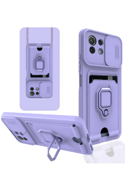 Newface Xiaomi Mİ 11 Lite Kılıf Zuma Kartvizitli Yüzüklü Silikon - Lila resmi