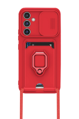 Newface Samsung Galaxy A24 4G Kılıf Zuma Kartvizitli Yüzüklü Silikon - Kırmızı resmi