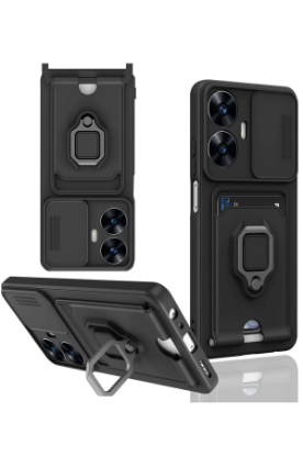 Newface Realme C55 Kılıf Zuma Kartvizitli Yüzüklü Silikon - Siyah resmi