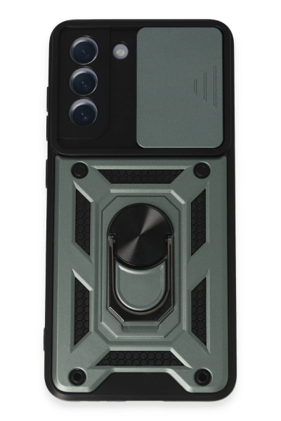 Newface Samsung Galaxy S21 FE Kılıf Pars Lens Yüzüklü Silikon - Yeşil resmi