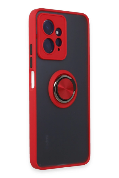 Newface Xiaomi Redmi Note 12 4G Kılıf Montreal Yüzüklü Silikon Kapak - Kırmızı resmi