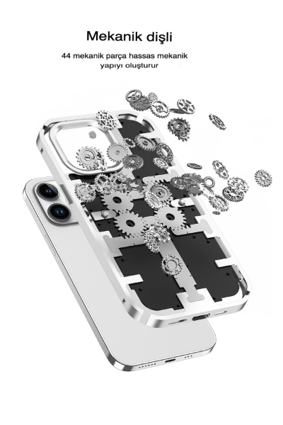 Newface iPhone 14 Pro Kılıf Mekanik Bumper Kapak - Gümüş resmi