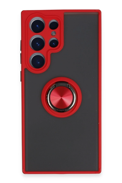 Newface Samsung Galaxy S23 Ultra Kılıf Montreal Yüzüklü Silikon Kapak - Kırmızı resmi