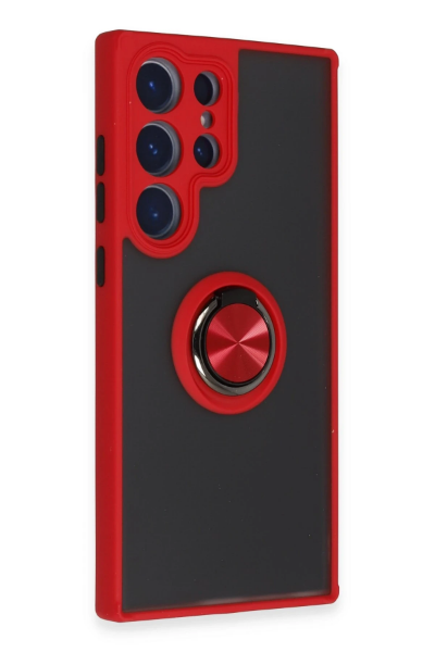 Newface Samsung Galaxy S23 Ultra Kılıf Montreal Yüzüklü Silikon Kapak - Kırmızı resmi