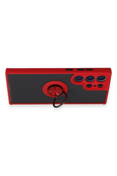 Newface Samsung Galaxy S23 Ultra Kılıf Montreal Yüzüklü Silikon Kapak - Kırmızı resmi