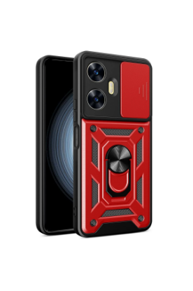 Newface Realme C55 Kılıf Pars Lens Yüzüklü Silikon - Kırmızı resmi