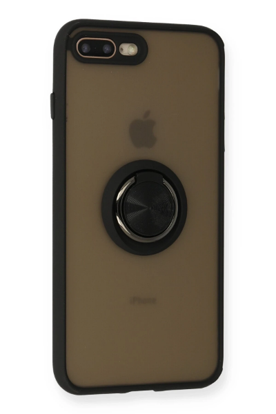 Newface iPhone 7 Plus Kılıf Montreal Yüzüklü Silikon Kapak - Siyah resmi