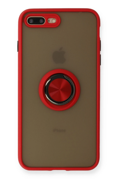 Newface iPhone 7 Plus Kılıf Montreal Yüzüklü Silikon Kapak - Kırmızı resmi