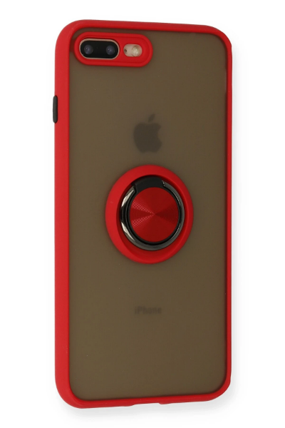 Newface iPhone 7 Plus Kılıf Montreal Yüzüklü Silikon Kapak - Kırmızı resmi