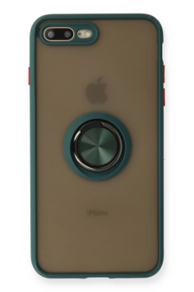 Newface iPhone 7 Plus Kılıf Montreal Yüzüklü Silikon Kapak - Yeşil resmi