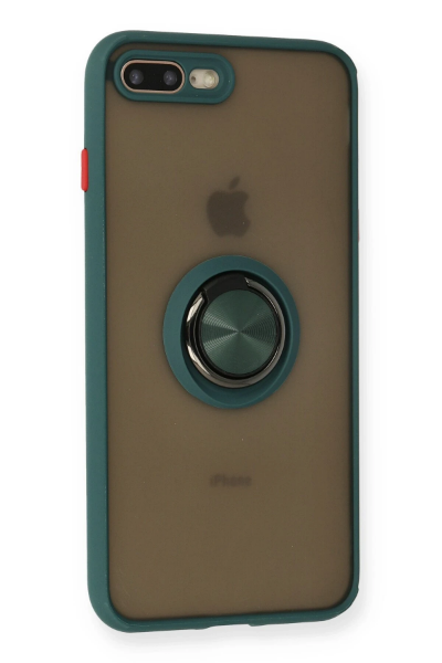 Newface iPhone 7 Plus Kılıf Montreal Yüzüklü Silikon Kapak - Yeşil resmi