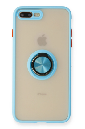 Newface iPhone 7 Plus Kılıf Montreal Yüzüklü Silikon Kapak - Buz Mavi resmi