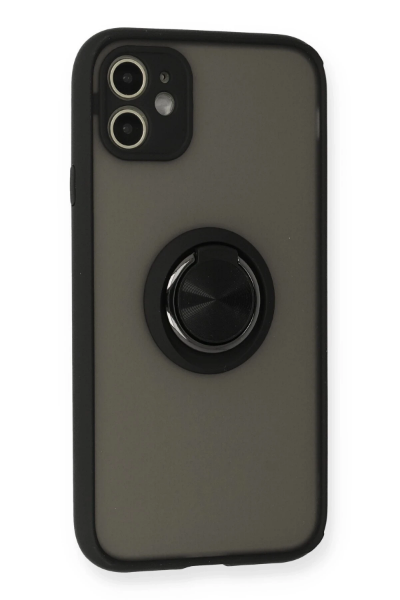 Newface iPhone 11 Kılıf Montreal Yüzüklü Silikon Kapak - Siyah resmi