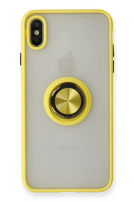 Newface iPhone XS Max Kılıf Montreal Yüzüklü Silikon Kapak - Sarı resmi