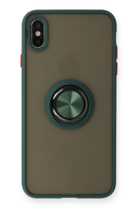 Newface iPhone XS Max Kılıf Montreal Yüzüklü Silikon Kapak - Yeşil resmi