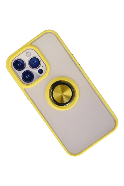 Newface iPhone 15 Pro Kılıf Montreal Yüzüklü Silikon Kapak - Sarı resmi