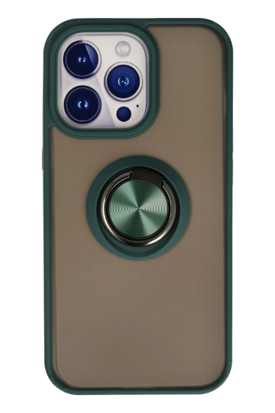 Newface iPhone 15 Pro Max Kılıf Montreal Yüzüklü Silikon Kapak - Yeşil resmi
