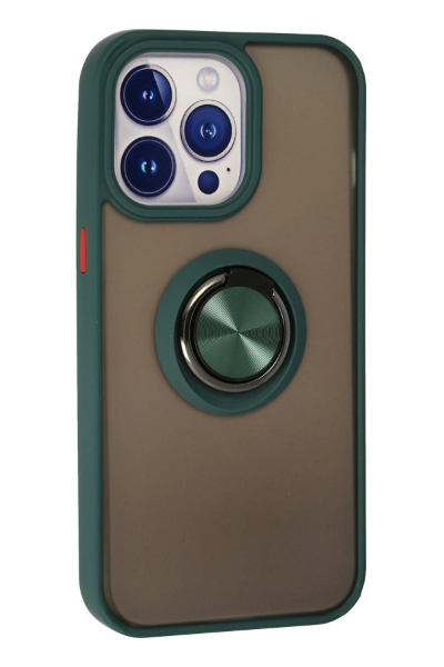 Newface iPhone 15 Pro Max Kılıf Montreal Yüzüklü Silikon Kapak - Yeşil resmi