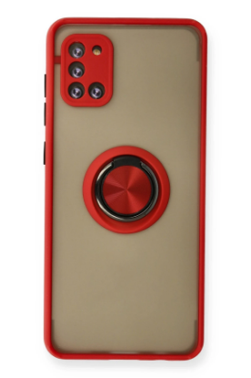 Newface Samsung Galaxy A31 Kılıf Montreal Yüzüklü Silikon Kapak - Kırmızı resmi