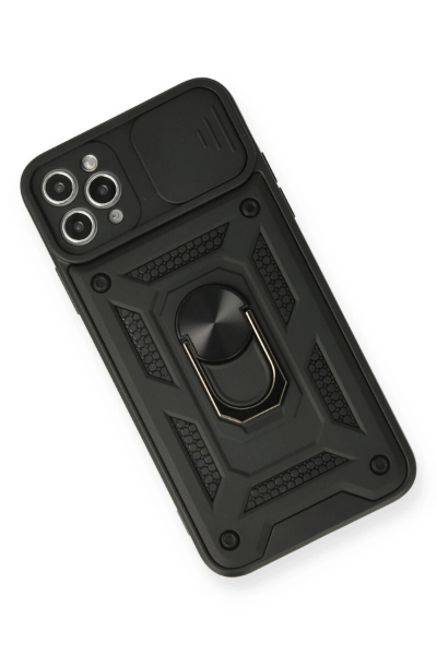 Newface iPhone 11 Pro Max Kılıf Pars Lens Yüzüklü Silikon - Siyah resmi