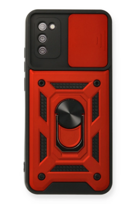 Newface Samsung Galaxy A02S Kılıf Pars Lens Yüzüklü Silikon - Kırmızı resmi