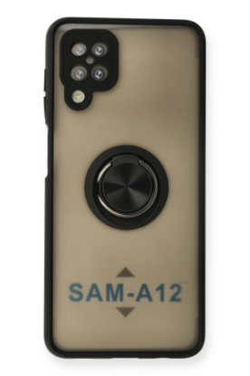 Newface Samsung Galaxy A12 Kılıf Montreal Yüzüklü Silikon Kapak - Siyah resmi