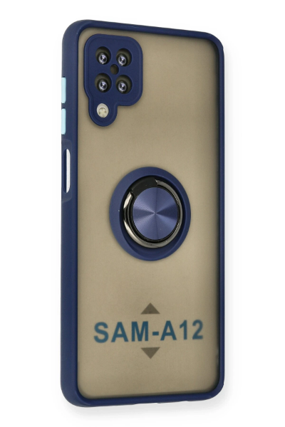 Newface Samsung Galaxy A12 Kılıf Montreal Yüzüklü Silikon Kapak - Lacivert resmi