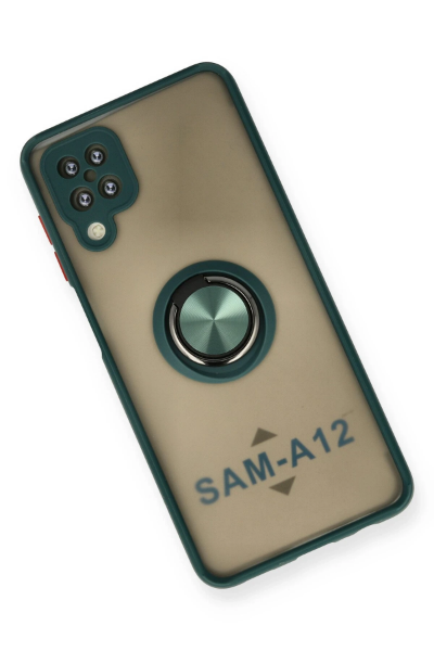 Newface Samsung Galaxy A12 Kılıf Montreal Yüzüklü Silikon Kapak - Yeşil resmi