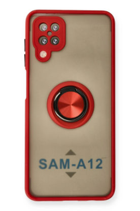 Newface Samsung Galaxy A12 Kılıf Montreal Yüzüklü Silikon Kapak - Kırmızı resmi