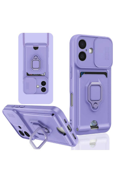 Newface iPhone 16 Kılıf Zuma Kartvizitli Yüzüklü Silikon - Lila resmi