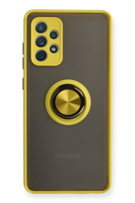 Newface Samsung Galaxy A72 Kılıf Montreal Yüzüklü Silikon Kapak - Sarı resmi