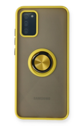 Newface Samsung Galaxy A02S Kılıf Montreal Yüzüklü Silikon Kapak - Sarı resmi