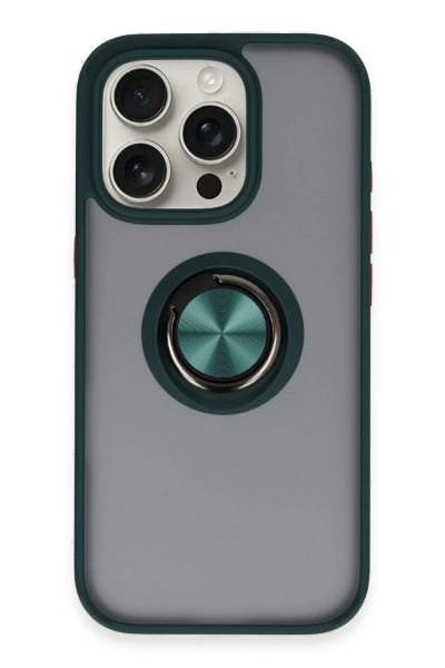 Newface iPhone 16 Pro Max Kılıf Montreal Yüzüklü Silikon Kapak - Yeşil resmi