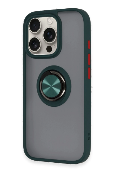 Newface iPhone 16 Pro Max Kılıf Montreal Yüzüklü Silikon Kapak - Yeşil resmi