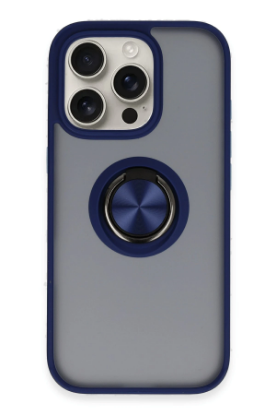 Newface iPhone 16 Pro Max Kılıf Montreal Yüzüklü Silikon Kapak - Lacivert resmi
