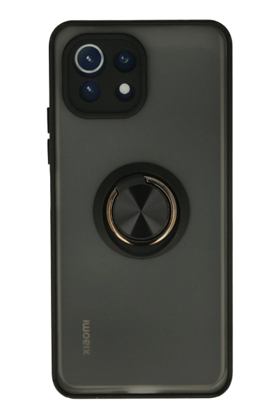 Newface Xiaomi Mİ 11 Lite Kılıf Montreal Yüzüklü Silikon Kapak - Siyah resmi