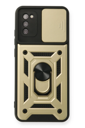 Newface Samsung Galaxy A03S Kılıf Pars Lens Yüzüklü Silikon - Gold resmi