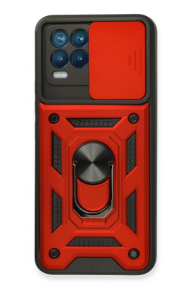 Newface Realme 8 Kılıf Pars Lens Yüzüklü Silikon - Kırmızı resmi