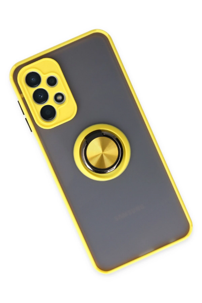 Newface Samsung Galaxy A23 4G Kılıf Montreal Yüzüklü Silikon Kapak - Sarı resmi