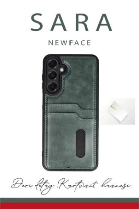 Newface Samsung Galaxy A55 5G Kılıf Sara Kartvizitli Deri Kılıf - Siyah resmi