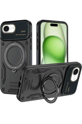 Newface iPhone 16E Kılıf Joy Lens Standlı Kapak - Siyah resmi