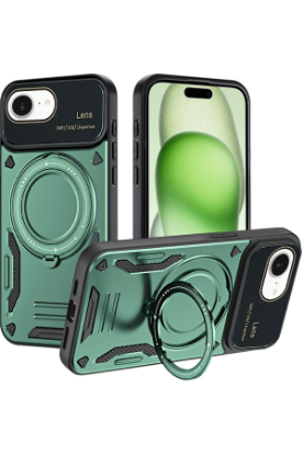 Newface iPhone 16E Kılıf Joy Lens Standlı Kapak - Koyu Yeşil resmi