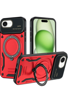 Newface iPhone 16E Kılıf Joy Lens Standlı Kapak - Kırmızı resmi