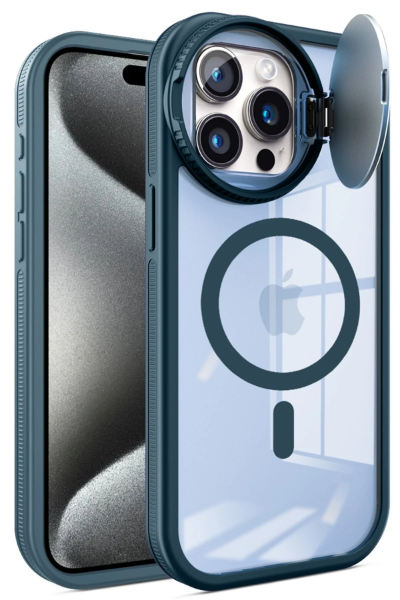 Newface iPhone 15 Pro Kılıf Teleskop Lens Magsafe Silikon Kapak - Lacivert resmi