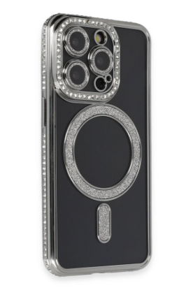 Newface iPhone 14 Pro Max Kılıf Joke Simli Magneticsafe Kılıf - Gri resmi
